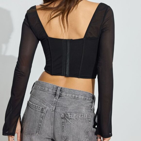 NWT Aria Long Sleeve Bustier Top Jet Black - Picture 3 of 4